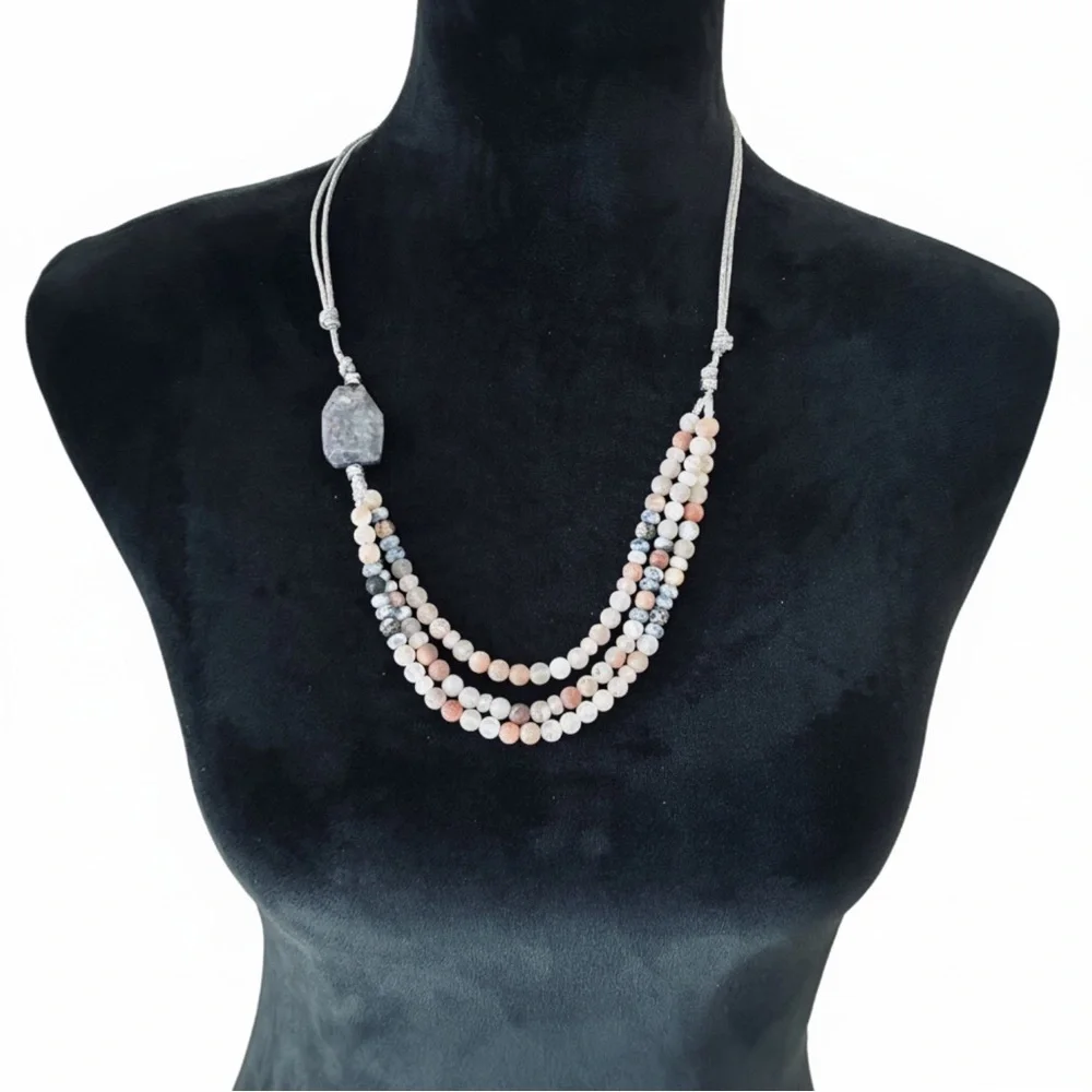 NEW NWT J. Jill Semiprecious Stone Bead Adjustable Cord Necklace $59 Retail Tag - Picture 3 of 4